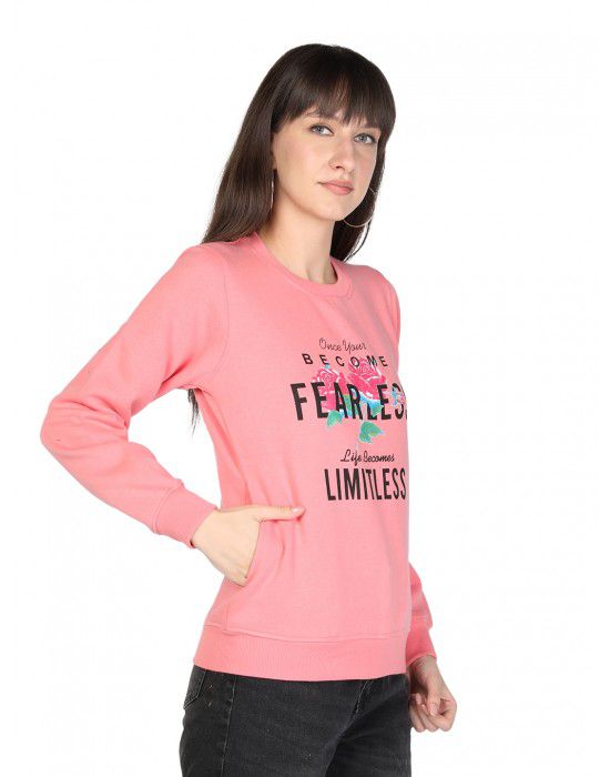 Women Cotton Blend Printed Sweatshirt Pink